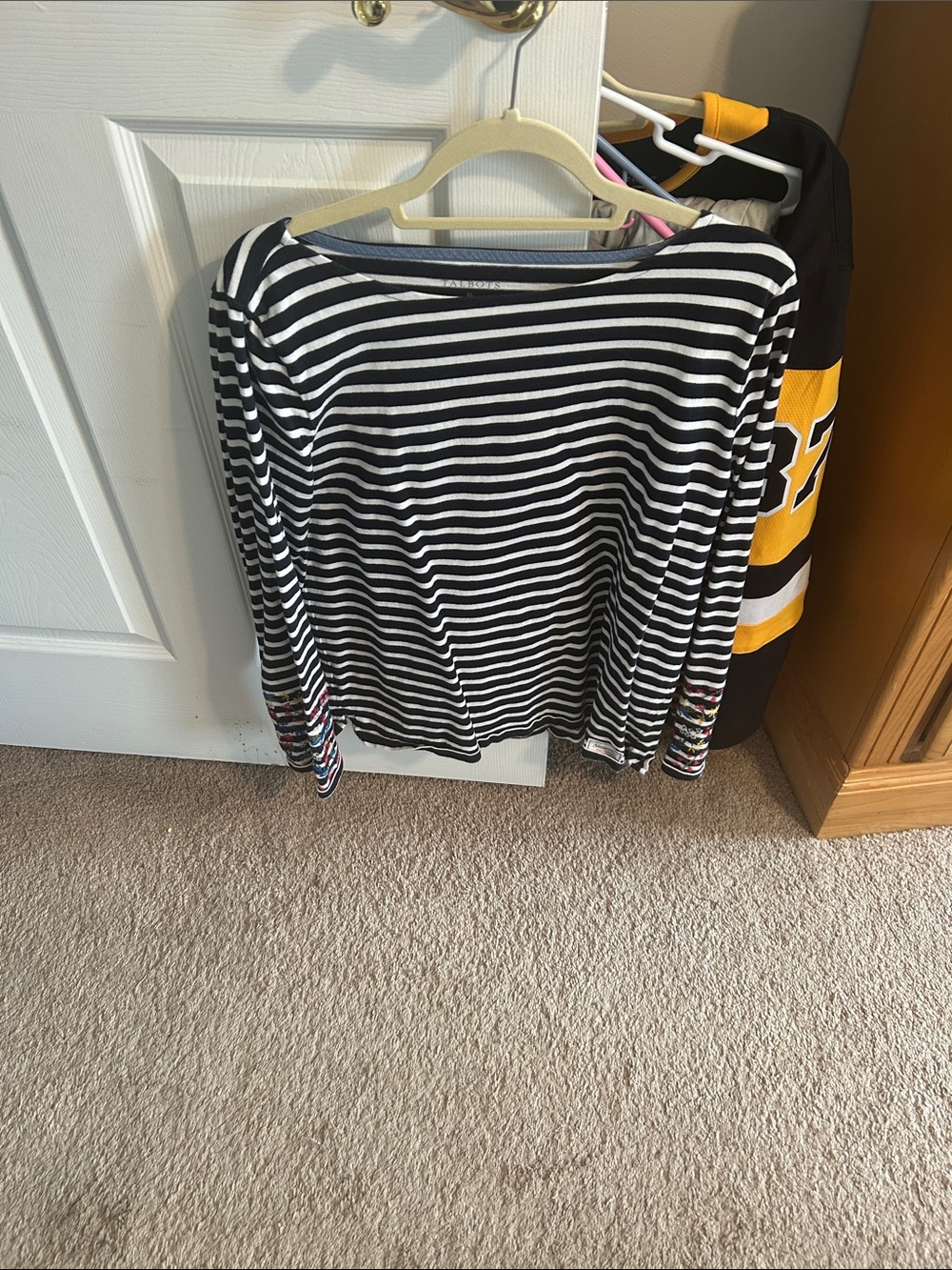 Talbots Black & White Striped Long Sleeve Boatneck Top